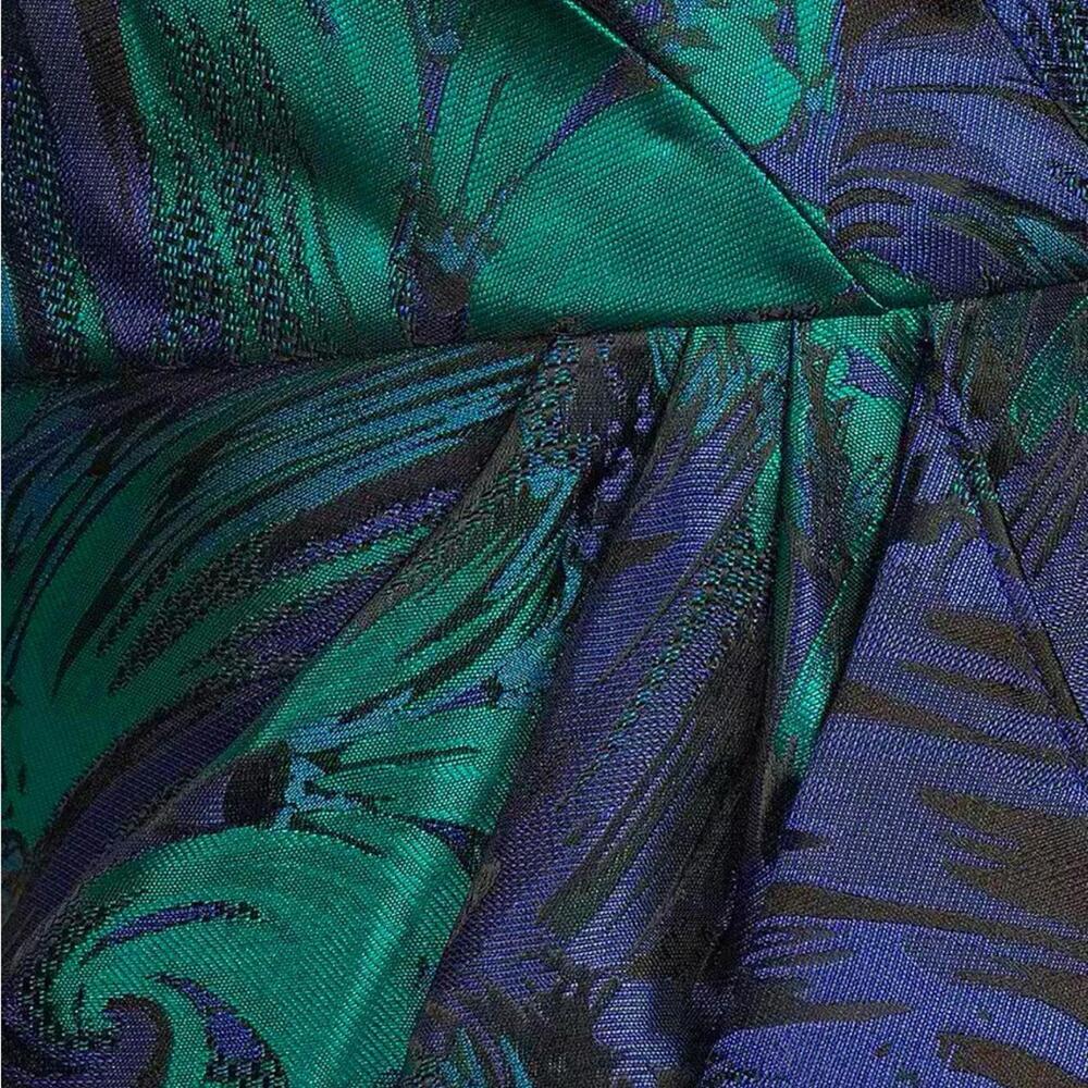 Adrianna Papell One Shoulder Jacquard Mermaid Gown Drape Detail Cobalt Green *8 - Picture 7 of 13
